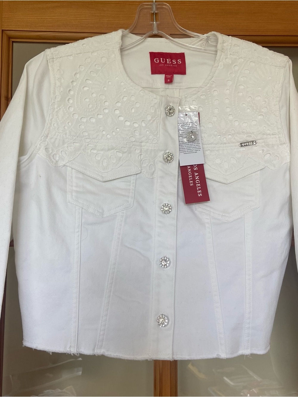 GUESS NWT Jean jacket with Crystal Rhinestone Buttons - shorter design! 💕